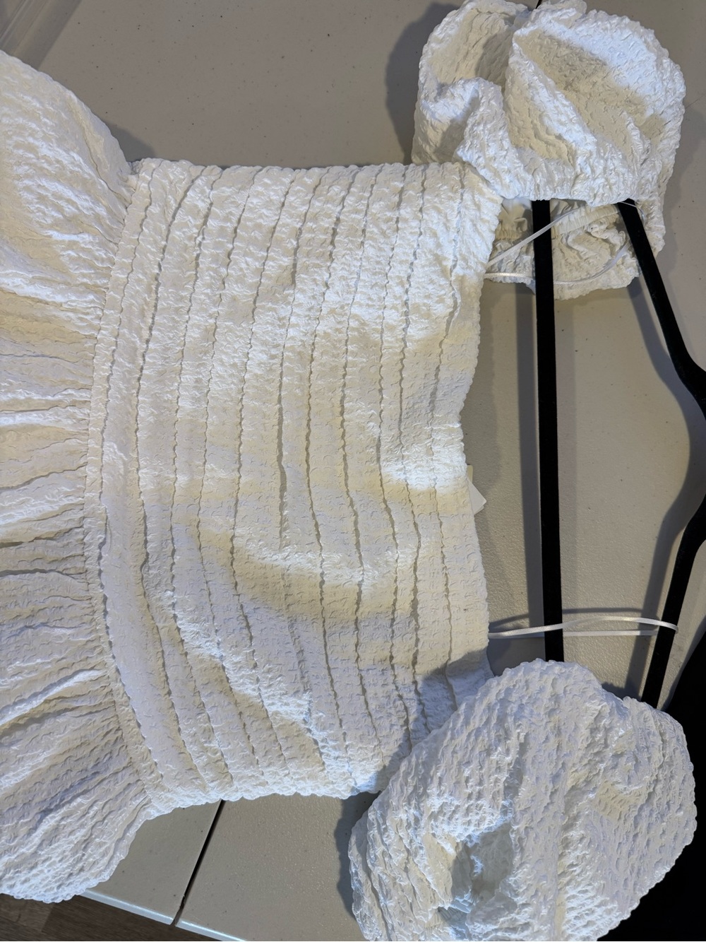 Abercrombie & Fitch White Textured Puff Sleeve Midi Dress Size L NWT - Picture 5 of 6